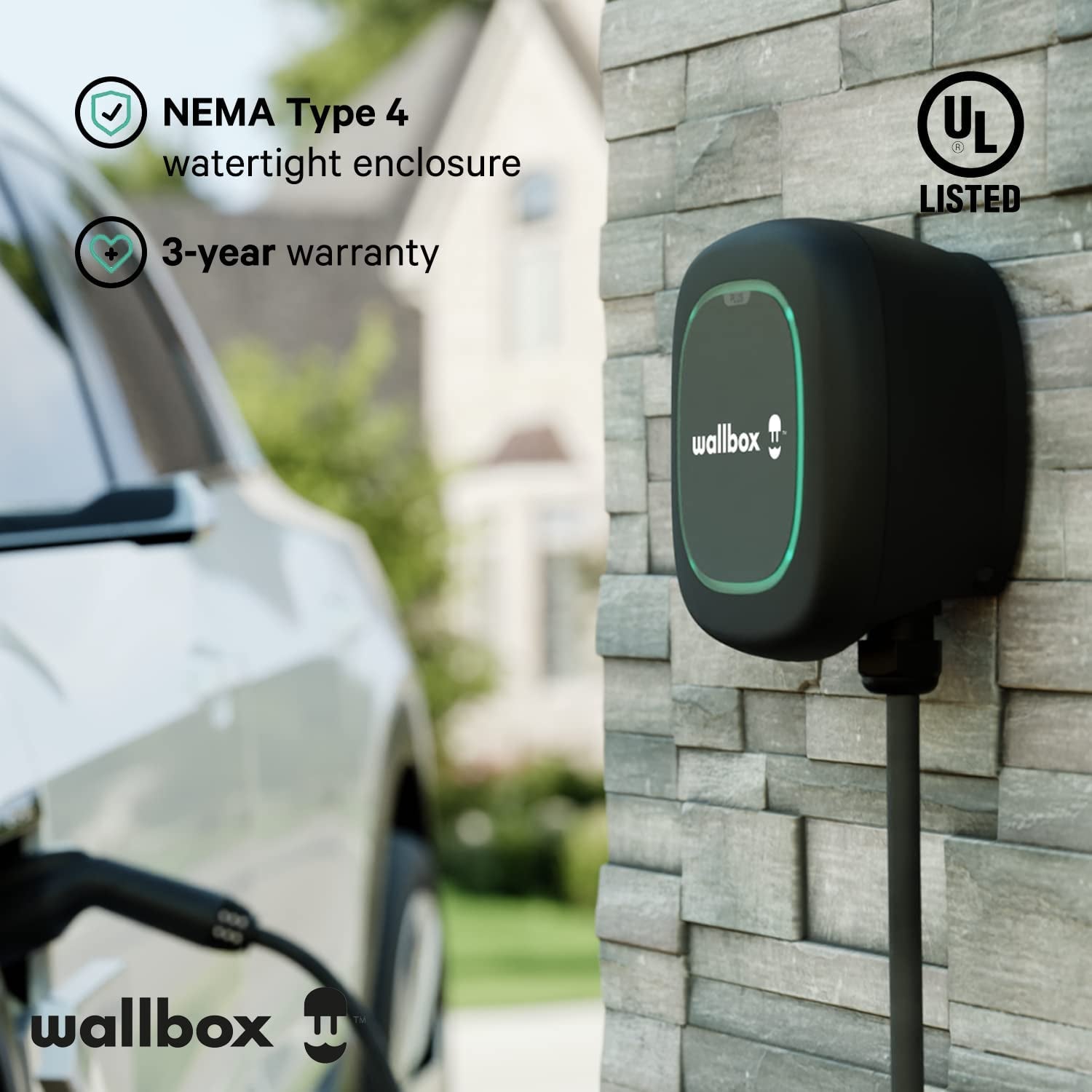 Wallbox Pulsar plus Level 2 Electric Vehicle Smart Charger - Ultra Compact, Wifi, Bluetooth, Alexa and Google Home - 25 Foot Cable - UL Certified - Indoor/Outdoor (48 Amp)