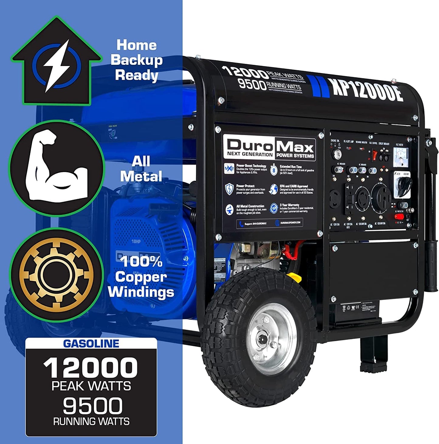 Gas Powered Portable 12000 Watt-Electric Start-Home Back up & RV Ready, 50 State Approved Generator