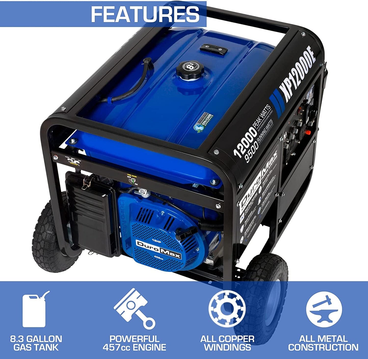 Gas Powered Portable 12000 Watt-Electric Start-Home Back up & RV Ready, 50 State Approved Generator