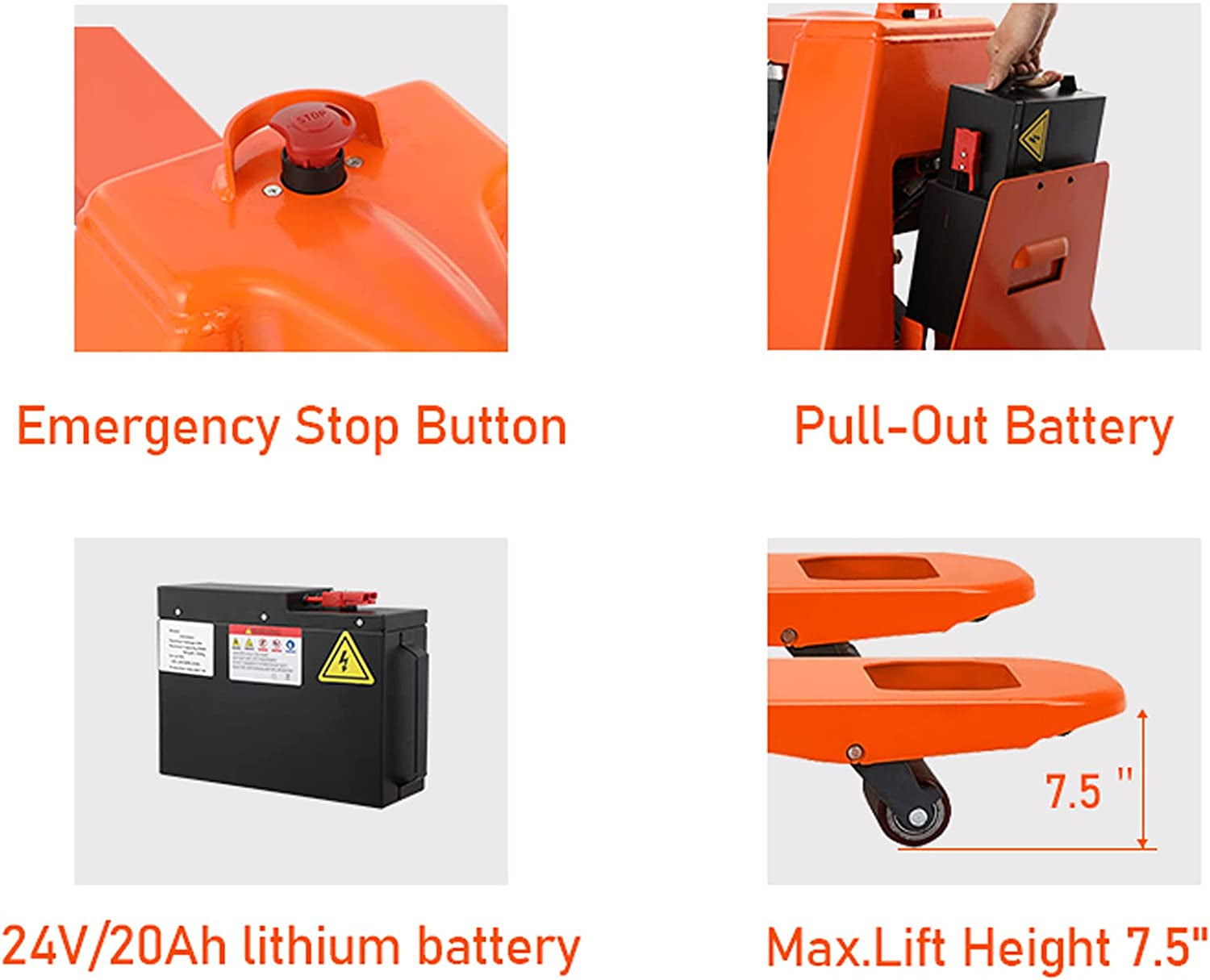 Tory Carrier Classic Electric Power Lithium Battery Pallet Jack/Pallet Truck 3300Lb Capacity 48" X27" Fork Length Used in Indoor Storage and Handling-Orange Style EPJ3300