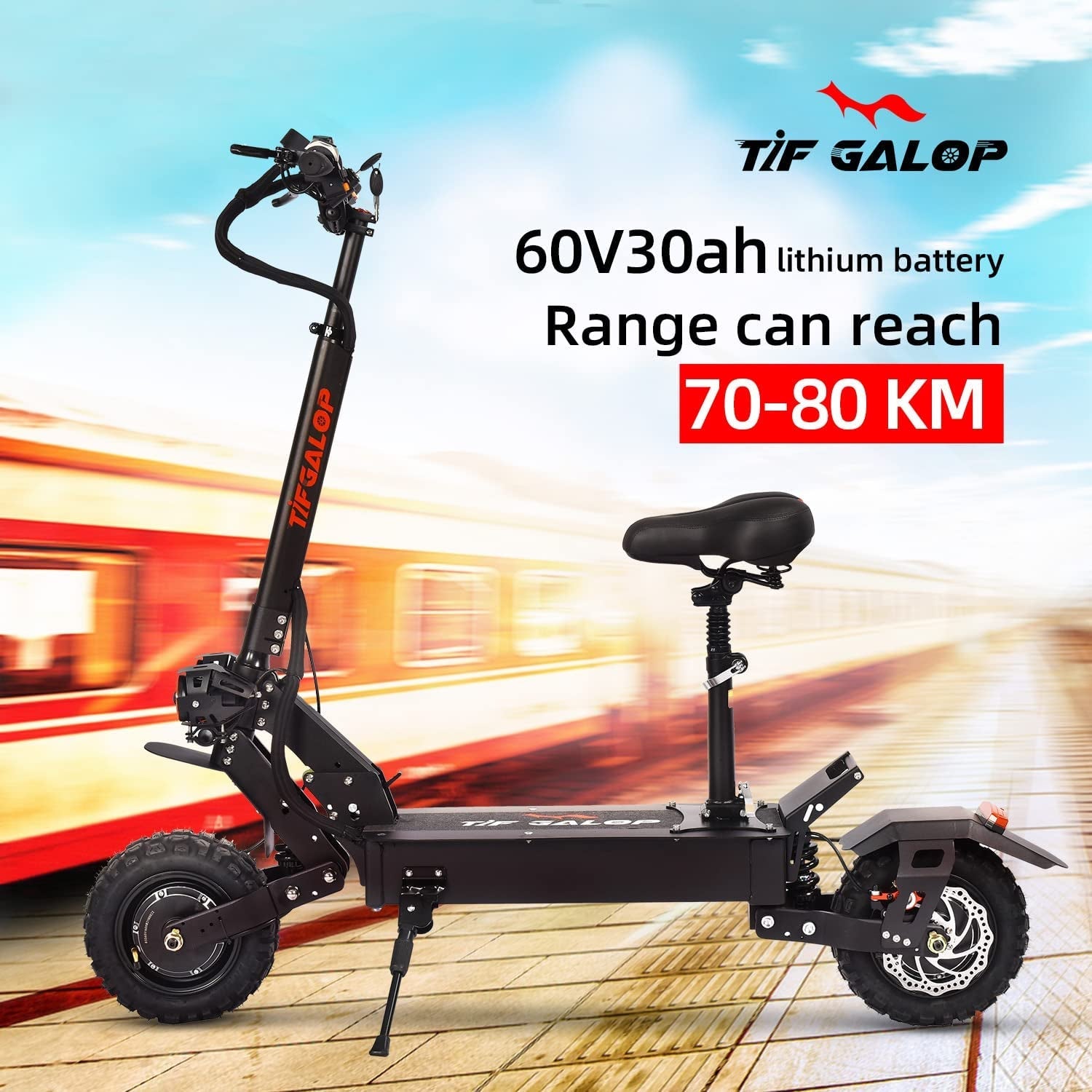 US Warehouse 5600W Dual Motor Electric Scooter for Adults, Top Speed 50 MPH, 56 Mile Range, 11 Inch off Road Tire Sports Scooter with Folding Seat and Dual Oil EBS Braking System