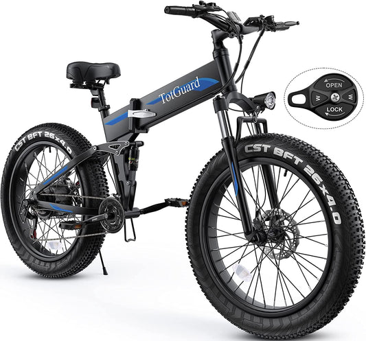 Totguard Electric Bike, 26" Fat Tire Electric Bike for Adults 500W 21.6MPH Ebike Foldable Adult Electric Bicycles Electric Mountain Bike with 48V 10Ah Battery and Lockable Suspension Fork