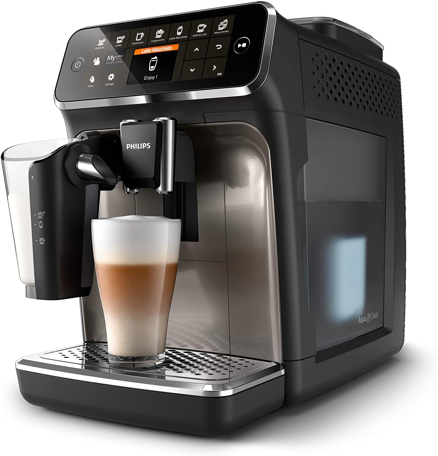 PHILIPS 4300 Series Fully Automatic Espresso Machine - Lattego Milk Frother, 8 Coffee Varieties, Intuitive Touch Display, Black, (EP4347/94)